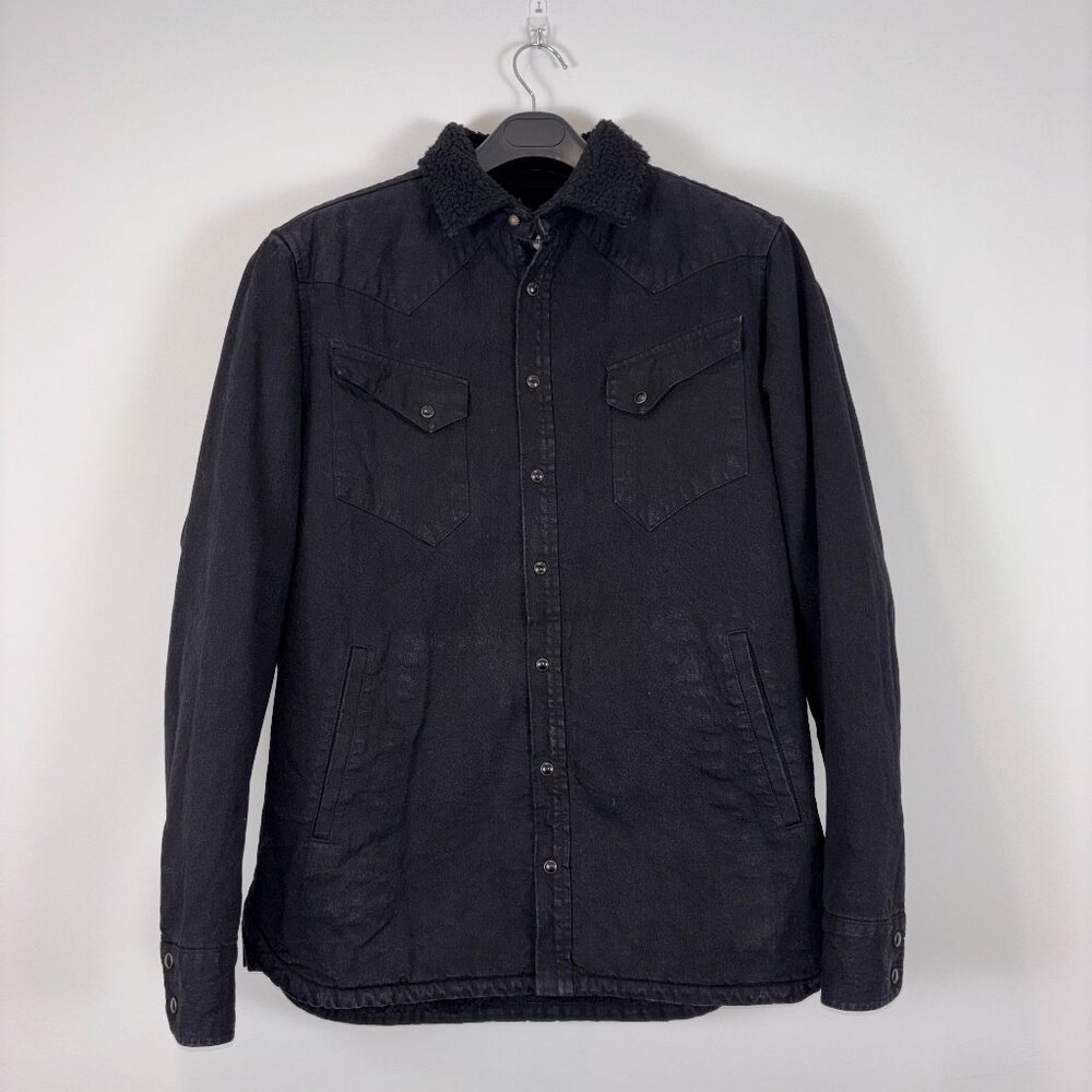 Taylor Stitch Western Shirt Jacket Black Denim Sherpa Lined Snap Button Coat 42